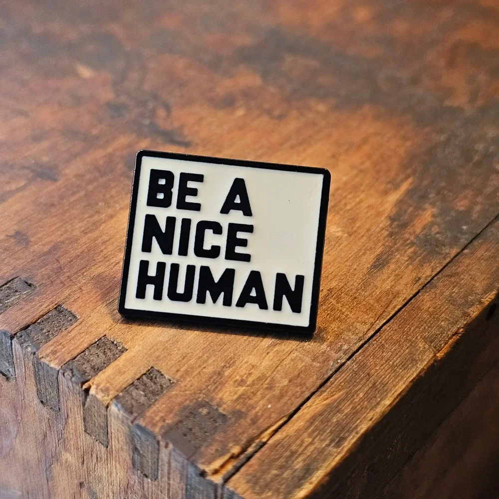 Lapel Pin Unisex OS White Be A Nice Human Square Soft Enamel Gift Wrap